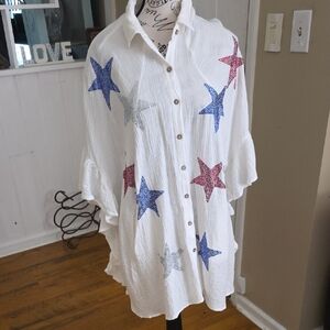 Peach Love California White Top with Black Embroidered Detail